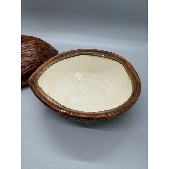 Vintage Signed Walnut Ceramic Dish with Lid Walnut handle On Lid Fred Hall 1970 - Picture 11 of 13